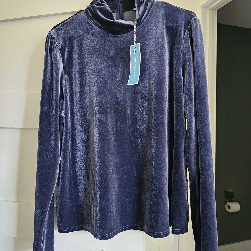Draper James Velvet Long Sleeve Top - Deep Blue